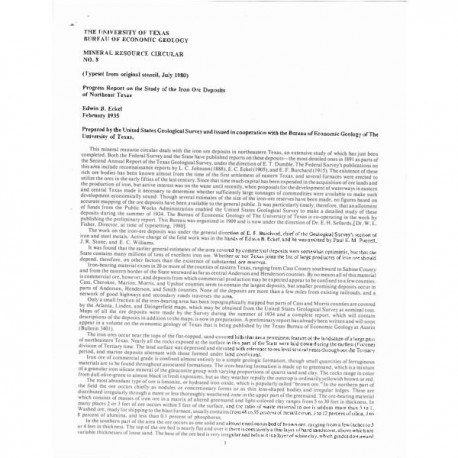 MC0008. Progress Report on the Study of the Iron Ore Deposits of Northeast Texas