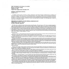 Preliminary Report on the Mineral Resources of Freestone County, Texas