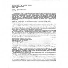 MS0005. Report on the Pavitte Silver-Copper Prospect in Burnet County, Texas