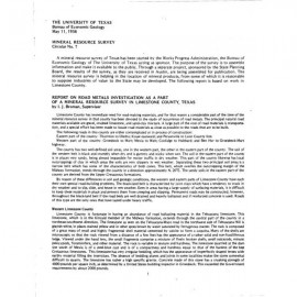 MS0007. Report on Road Metals Investigation as a Part of a Mineral Resource Survey in Limestone County, Texas
