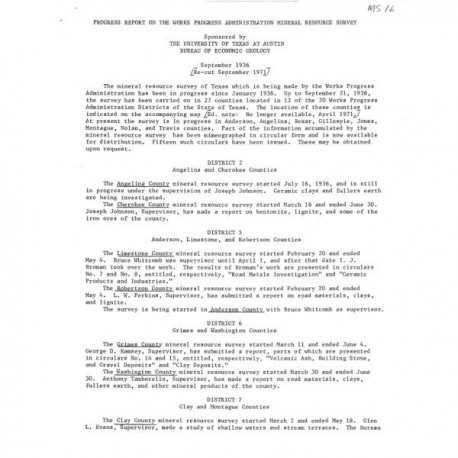 MS0016. Progress Report on the Works Progress Administration Mineral Resource Survey