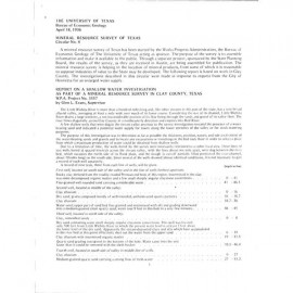 Report on a Shallow Water Investigation as Part of a Mineral Resource Survey in Clay County, Texas