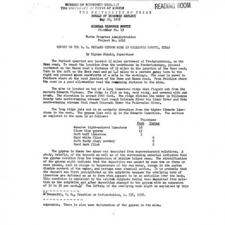 MS0019. Report on the O. L. Neyland Gypsum Mine in Gillespie County, Texas