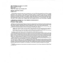 A Preliminary Report on an Occurrence of Bentonite in Houston County, Texas