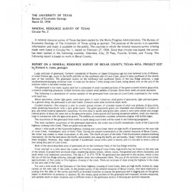 Report on a Mineral Resource Survey of Bexar County, Texas