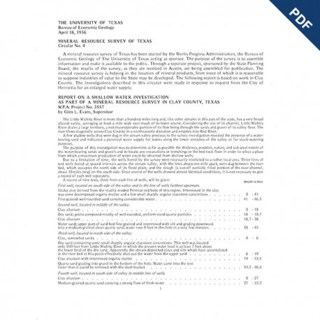 MS0004. Report on a Shallow Water Investigation as Part of a Mineral Resource Survey in Clay County, Texas