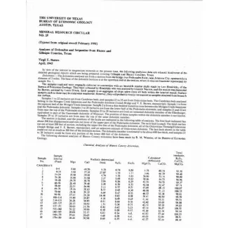 Analyses of Dolomites and Serpentine from Blanco and Gillespie Counties, Texas