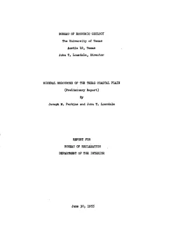 Mineral Resources of the Texas Coastal Plain (Preliminary Report)