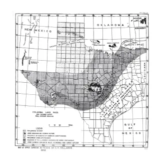 Maps of Cambrian; Devonian; Upper, Middle, and Lower Ordovician; and Silurian Formations in Texas