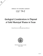 Geological Considerations in Disposal of Solid Municipal Wastes in Texas